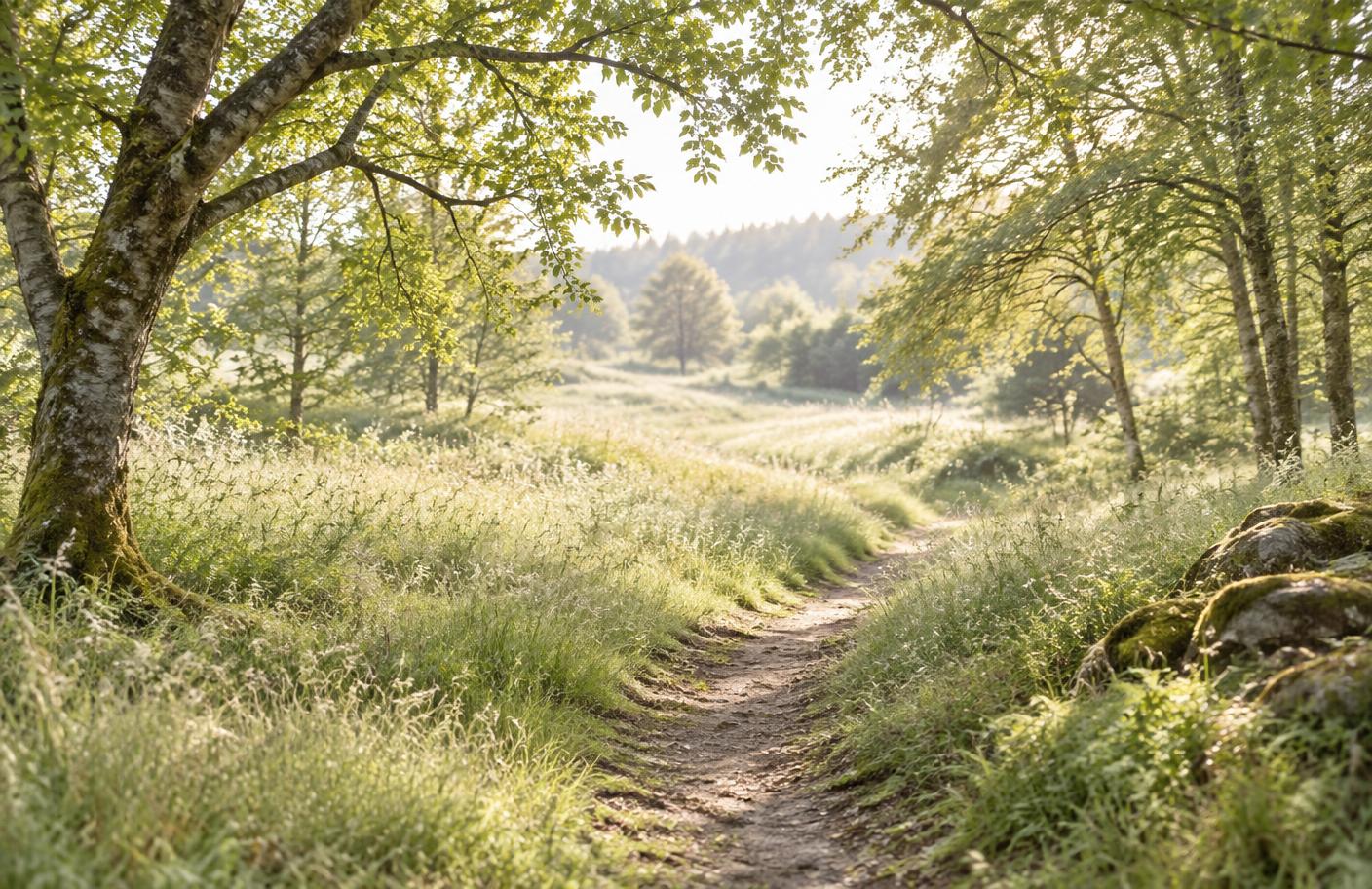 A quiet path through a sunlit landscape